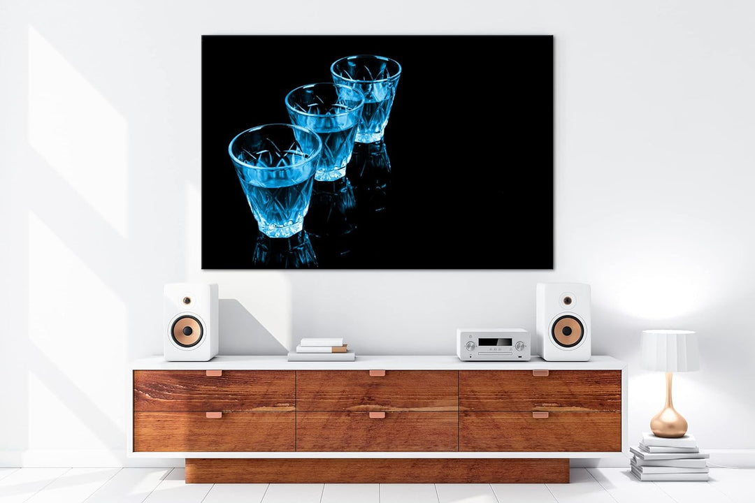 deyoli Dark Shots mit Whisky Format 60x40 Effekt: Monocrome Blau als Leinwandbild, Motiv fertig gera