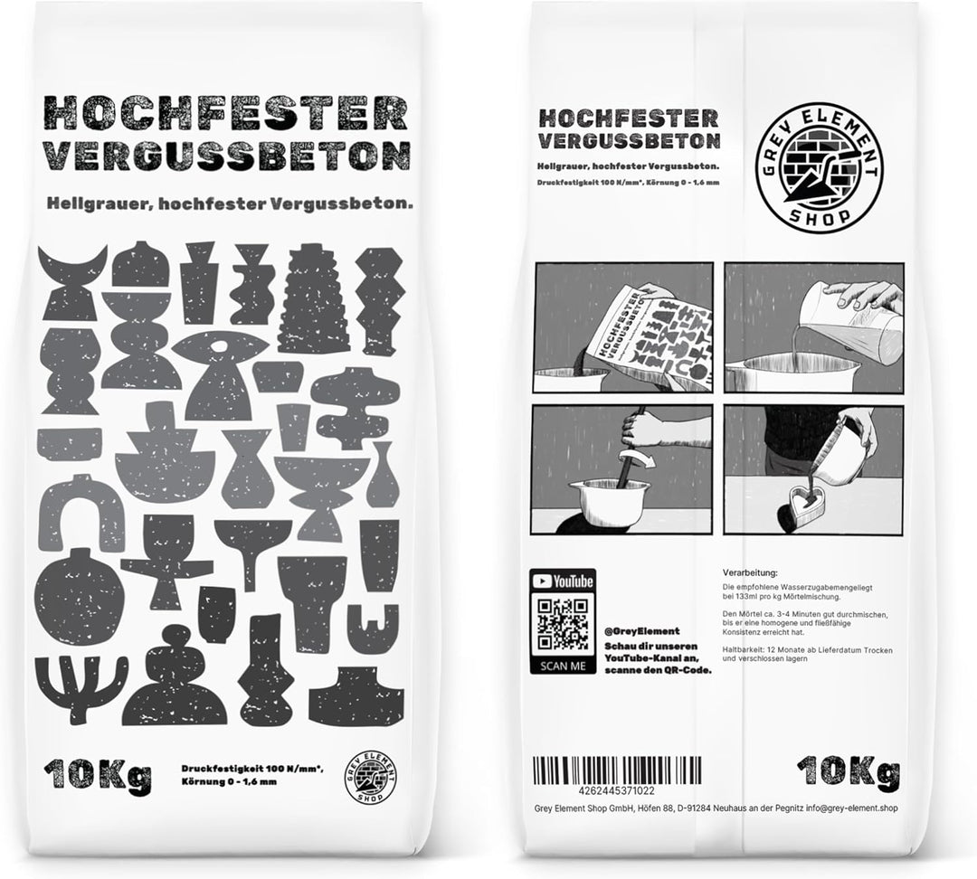 Grey Element Bastelbeton zum Giessen 10 kg einfach zu verarbeiten und schnelle Aushärtung - Hochfest
