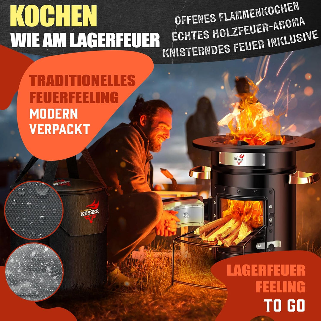 KESSER® Raketenofen inkl. Grillpfanne aus Gusseisen, Grillplatte, Grillzange & Tragetasche | Dutch O