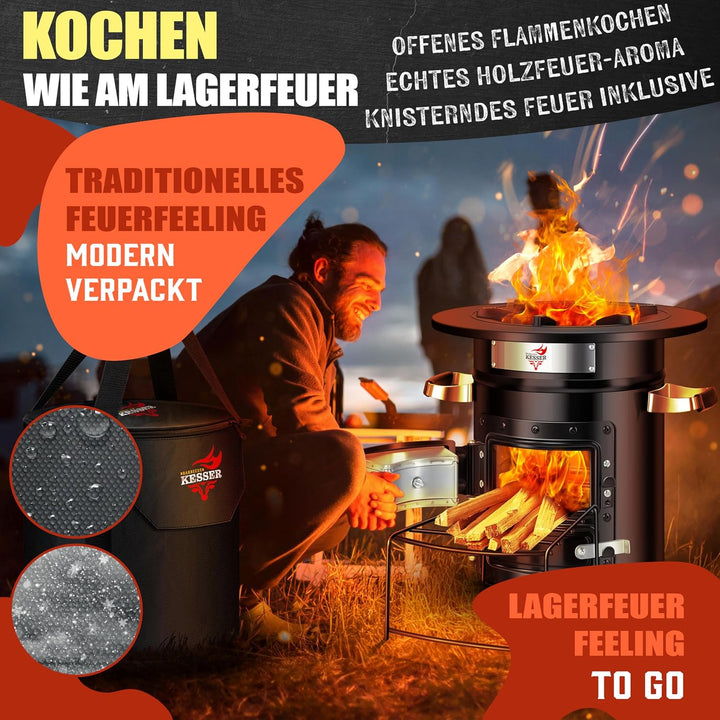 KESSER® Raketenofen inkl. Grillpfanne aus Gusseisen, Grillplatte, Grillzange & Tragetasche | Dutch O