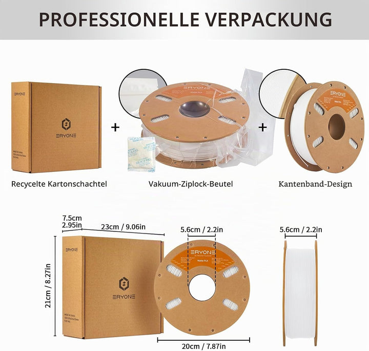 ERYONE Matte PLA 3D Drucker Filament 1.75mm, Massgenauigkeit +/- 0.03 mm, 1 kg 1 Spule, Matte Weiss,