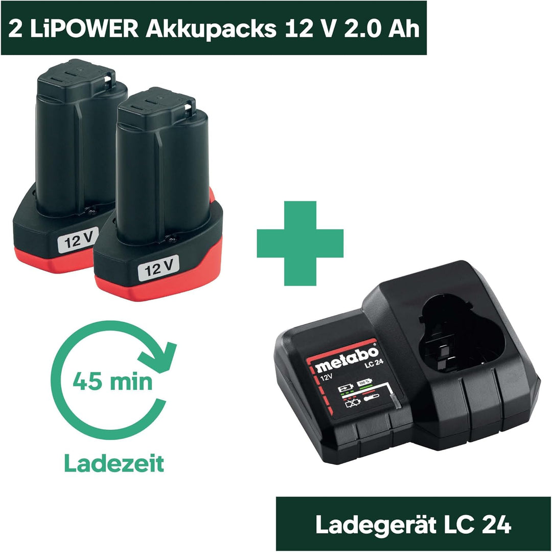 Metabo Akku-Schlagbohrschrauber PowerMaxx SB Basic (600385500) 12V 2x Li-Ion; Ladegerät LC 40; Kunst
