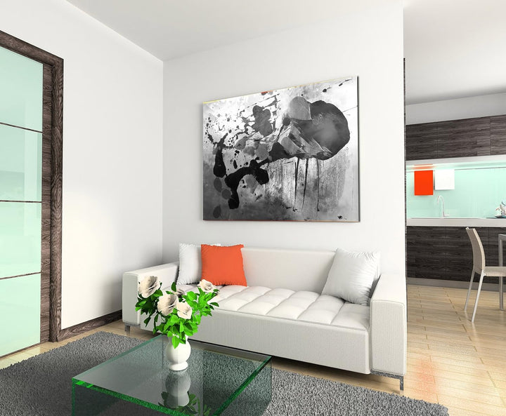 Sinus Art Abstrakt 837-120x80cm SCHWARZ-Weiss Bilder - Wandbild Kunstdruck in XXL Format - Fertig Au