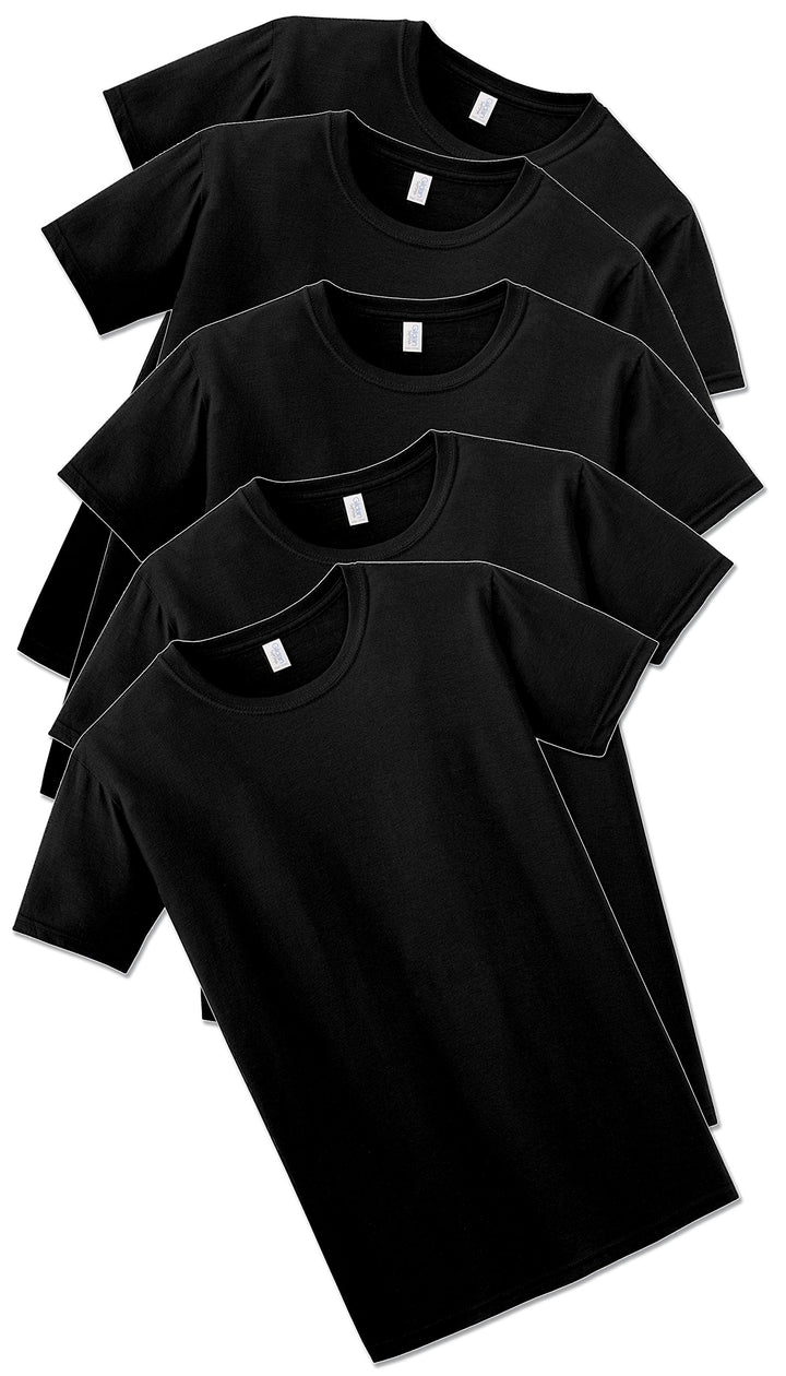 Gildan Mens Softstyle T-shirt 5-Pack, Black, L