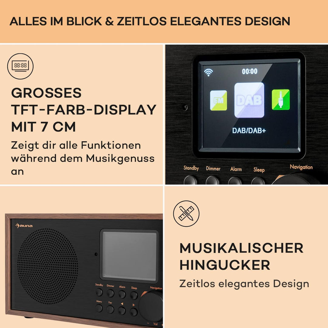 auna Silver Star Mini - Internetradio, WLAN Radio, Two Internet DAB+/FM Radio, Webradio mit WiFi, BT