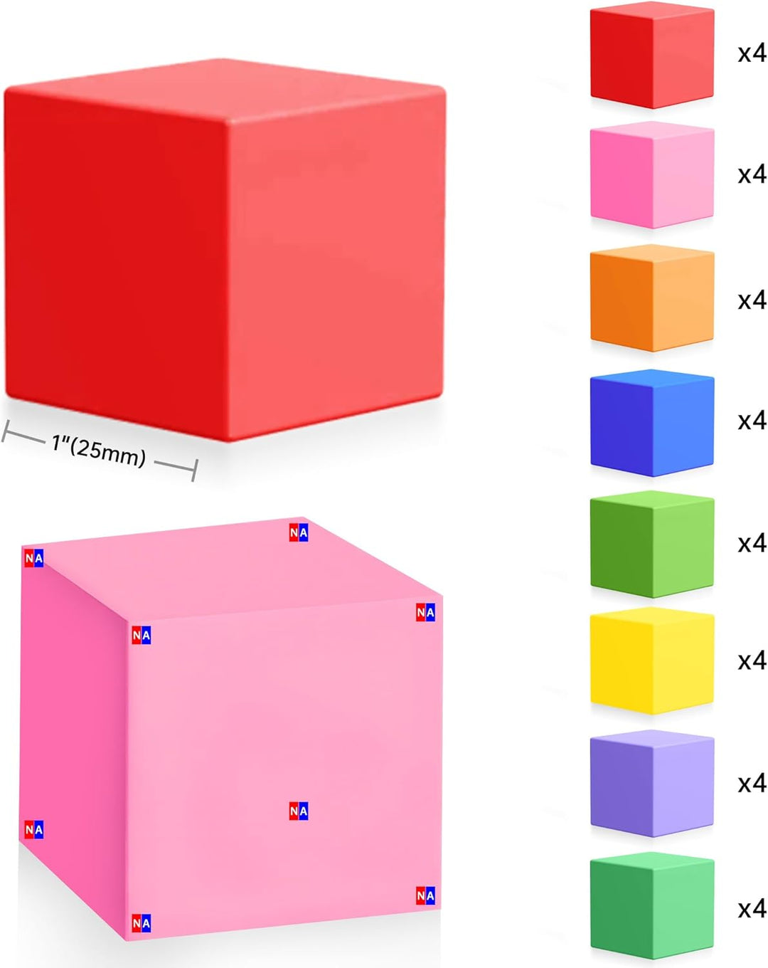 32 Stück Magnetspielzeug, 25mm Bauwürfel Set für Kinder, Magnetspiel, 8 Farben Rainbow, Rainbow