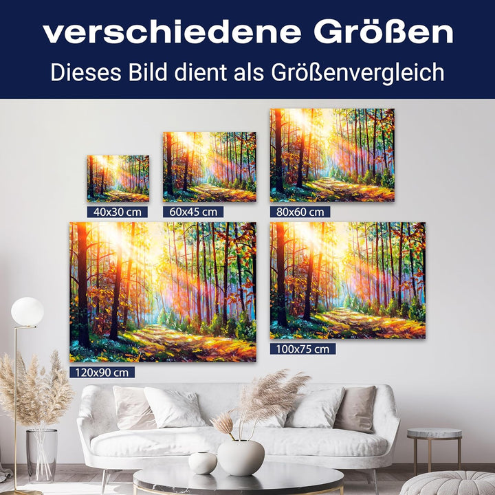 wandmotiv24 Leinwandbild Malerei, 80x60cm, Querformat, Gemälde, Wald, Deko, Bilder auf Leinwand, Wan