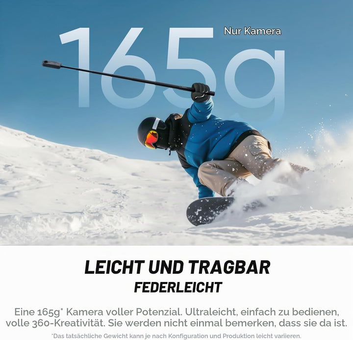 Insta360 X4 Air Snowboard-Bundle – 165 g leichte, wasserdichte 8K 360°-Kamera, Unsichtbarer Selfie-S