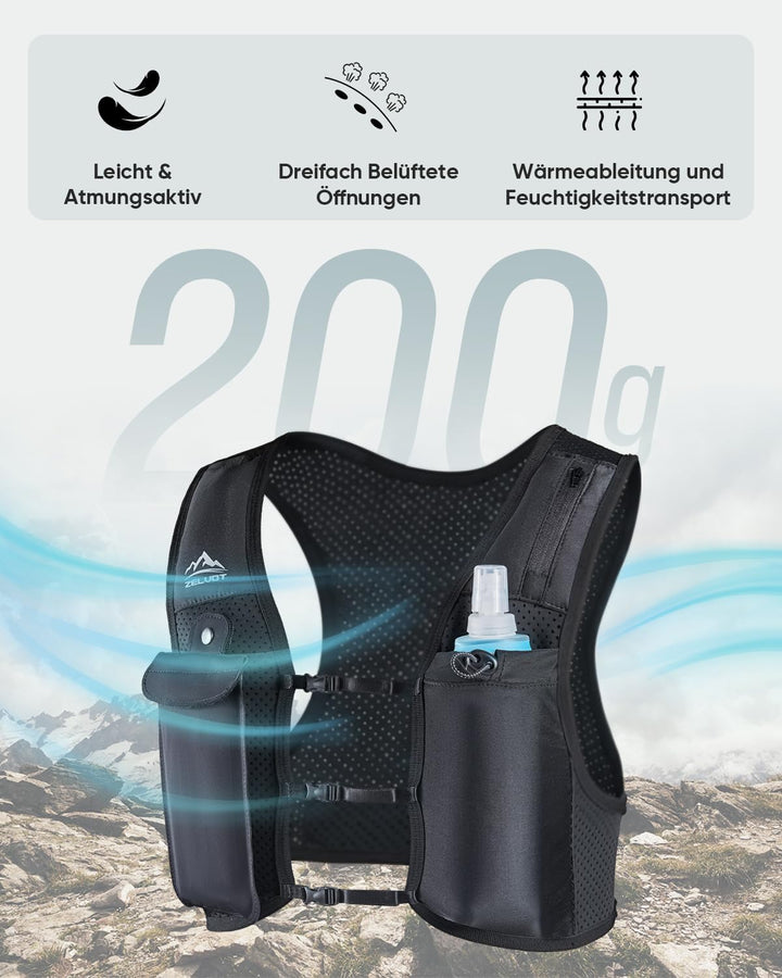 Zelvot Laufweste für Damen und Herren, Europäisches Originalpatent, Verstellbare Brustgurte, Trinkwe
