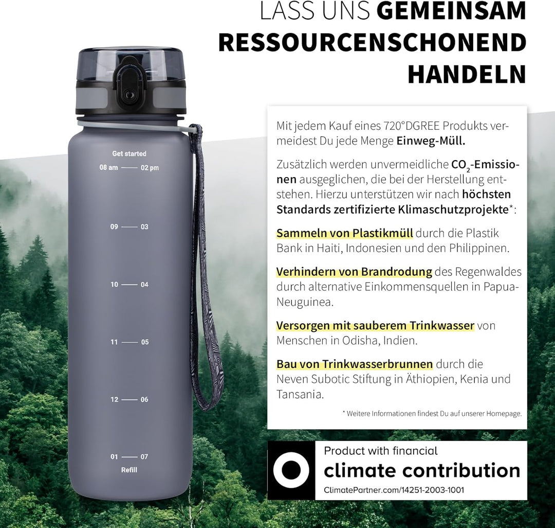 720°DGREE Trinkflasche 1l mit Motivationsskala “uberBottle“ +Sieb - BPA-Frei - Wasserflasche für Uni