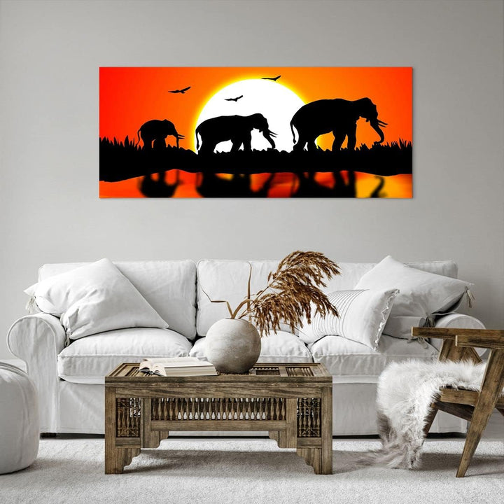 Wandbilder Dekoration Wohnzimmer Tiere Afrikaner Elefanten Natur Panorama Bilder auf Leinwand 120x50
