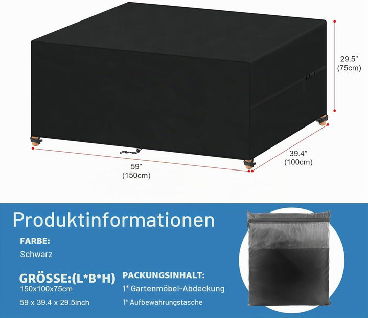 VANSHEIM Gartenmöbel Abdeckung Wasserdicht 150x100x75cm, Winterfest Abdeckplane Gartenmöbel, 420D Ox