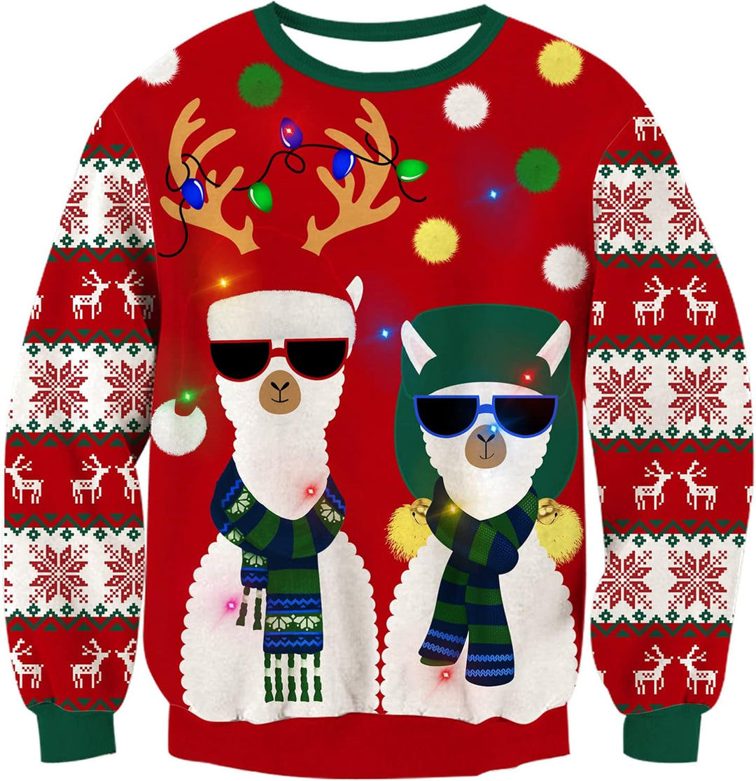 Freshhoodies Unisex Strickpullover Weihnachtspullover Mit LED Leuchten Neuheit Ugly Weihnachtspulli