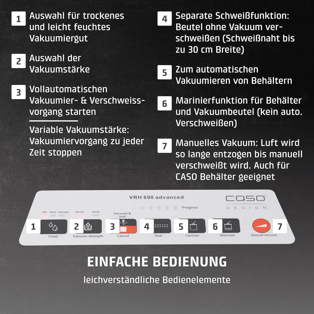 CASO VRH 690 advanced Vakuumierer - bis zu 150 Vakuumiervorgänge non-stop, doppelte Schweissnaht, 20