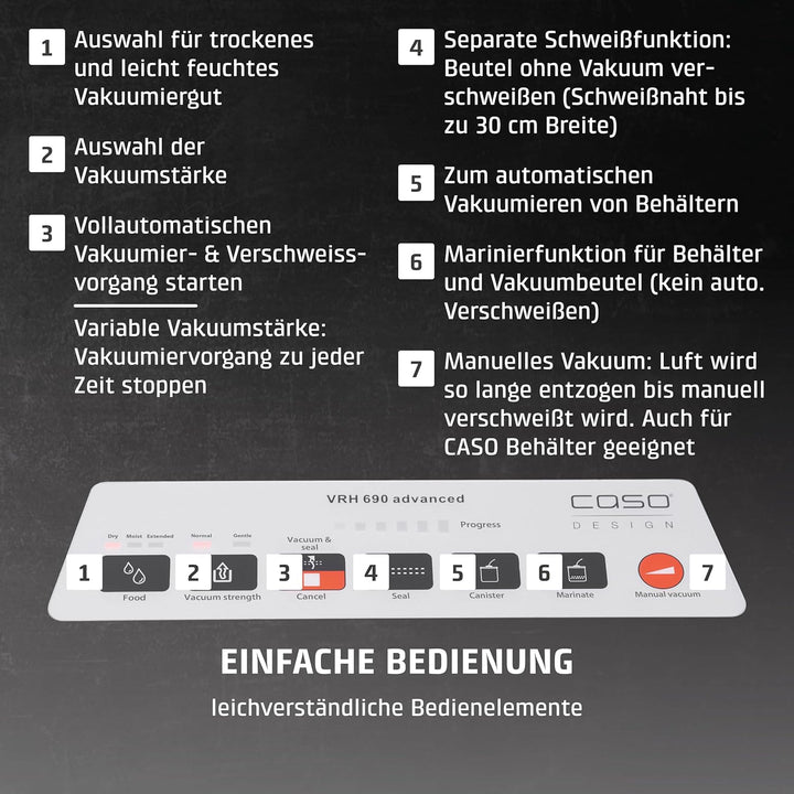 CASO VRH 690 advanced Vakuumierer - bis zu 150 Vakuumiervorgänge non-stop, doppelte Schweissnaht, 20