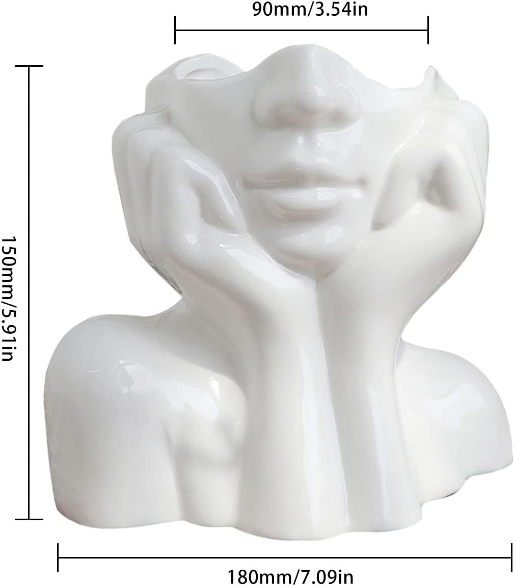 CDIYTOOL Keramik-Gesichtsvase, grosse Grösse, weisse Blumenvase für Dekor, weibliche Form Kopf Halbk