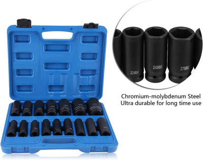 16Pcs Air Hex Bit Sechskant Bit Impact Socket Set mit Werkzeugkasten für Autoreparatur und Wartung,