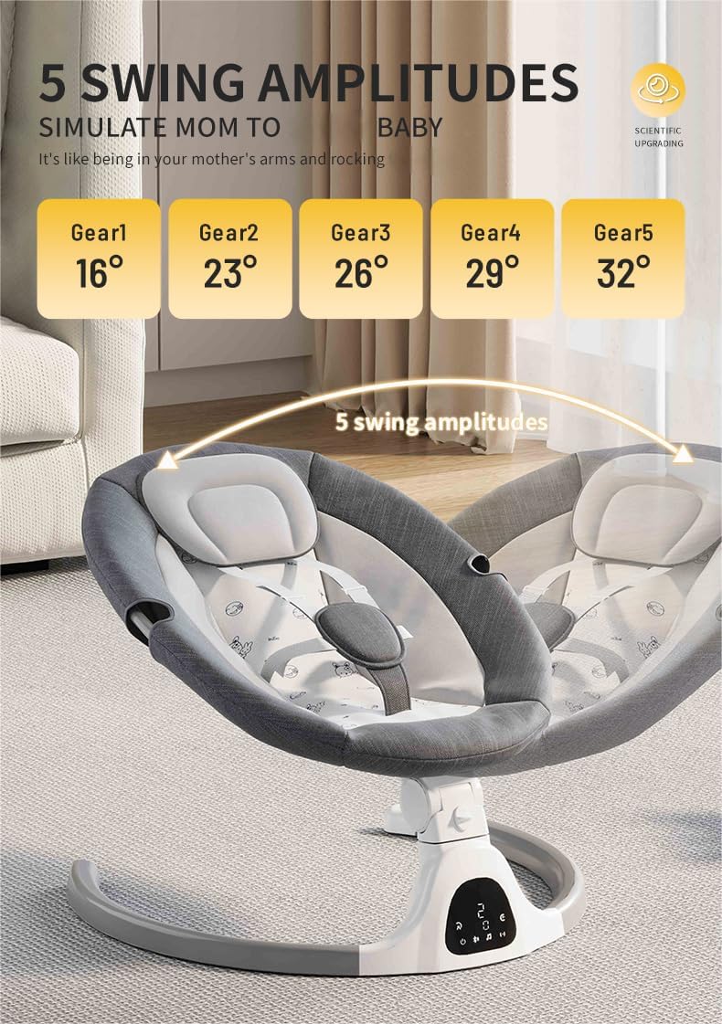 Bluetooth-Baby-Schaukel für Säuglinge, 5 Geschwindigkeit Musik-Lautsprecher mit 12 voreingestellten