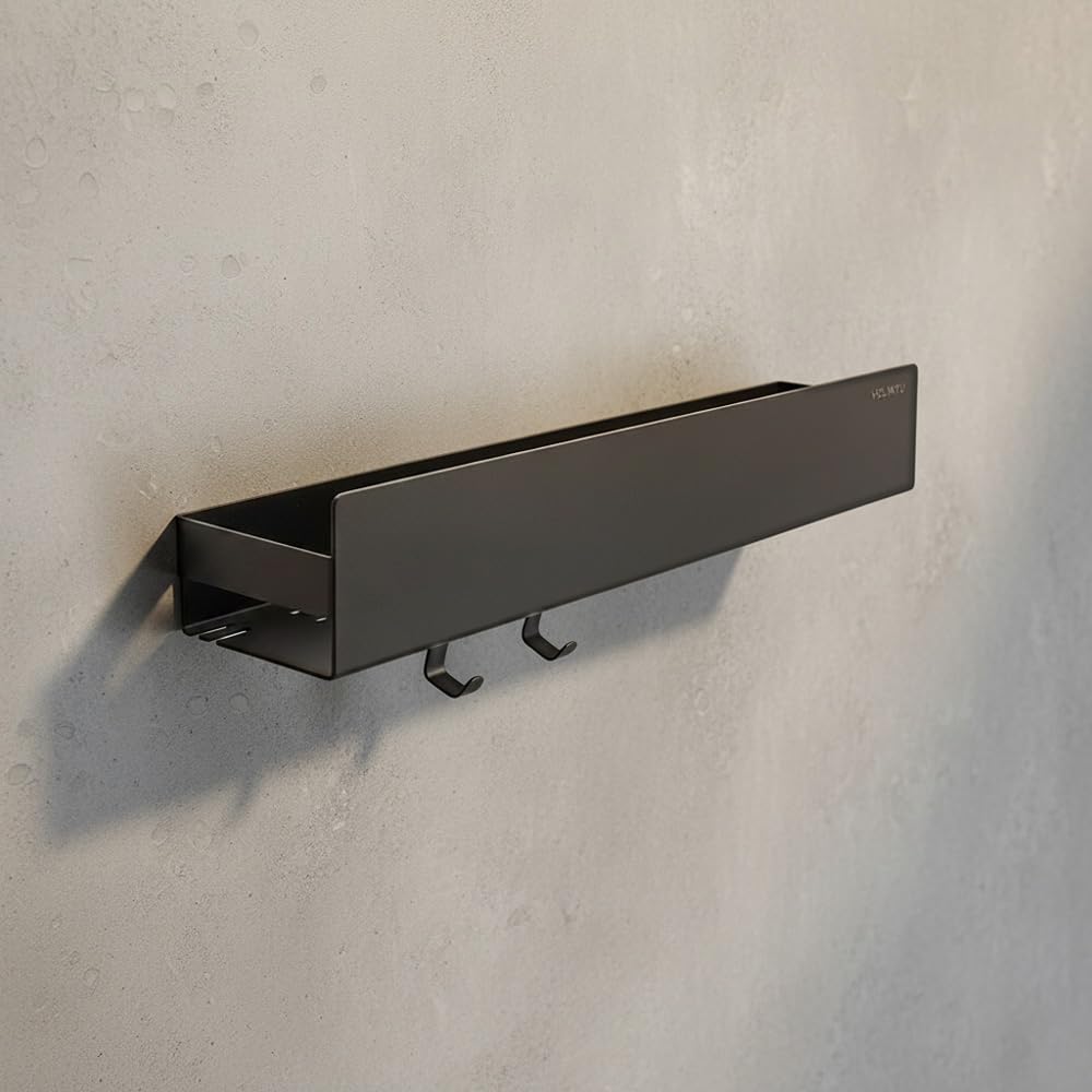 Duschablage Ohne Bohren 42 cm – Edelstahl Schwarz Matt – Mit 3M Klebestreifen – Badregal mit Handtuc