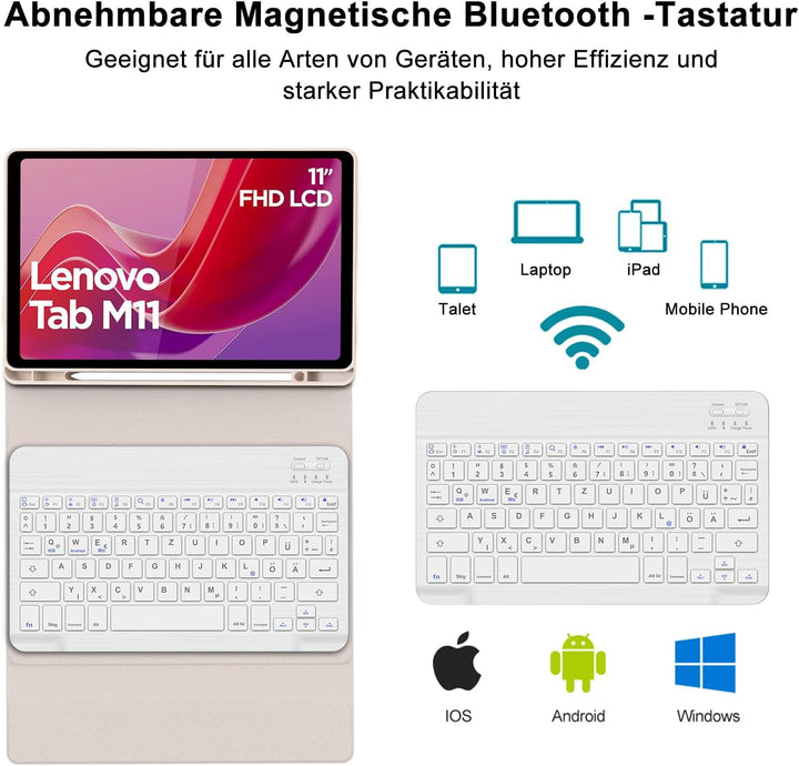 Tastatur Hülle für Lenovo Tab M11 11 Zoll 2024, QWERTZ Deutsches Tastatur mit Magnetisch Abnehmbarer