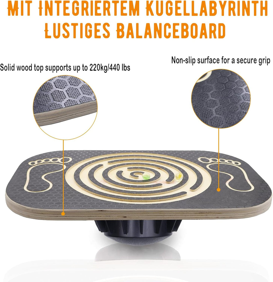 Balance Board Holz, Wackelbrett Gleichgewichtstrainer, Board für Yoga und Übung, Balancierbrett für