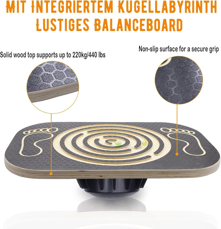 Balance Board Holz, Wackelbrett Gleichgewichtstrainer, Board für Yoga und Übung, Balancierbrett für