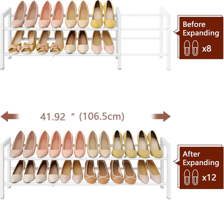 FAVOOSTY 2 Ebenen Schuhregal Metall Ausziehbares Weiss, Verstellbar Platzsparend, Shoes Rack, Robust