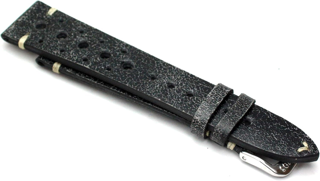 RIOS1931 Rallye Vintage Rindsleder Uhrenarmband handgemacht in Deutschland 20mm Scratched Black