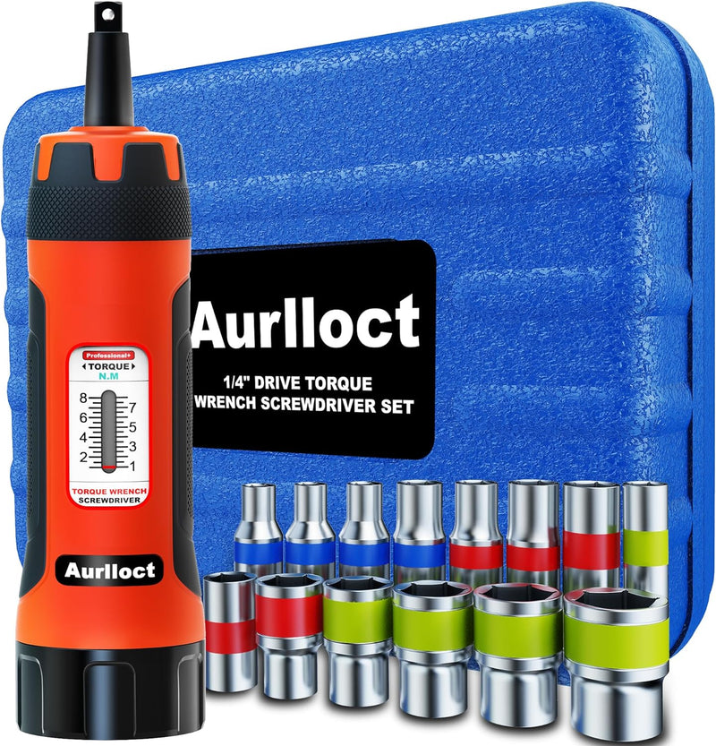 Aurlloct MicroClick Drehmomentschlüssel 1/4 Zoll, 1-8 Nm Drehmomentschraubendreher, Premium Drehmome