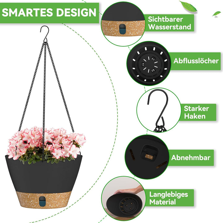 ZMTECH Hängetopf für Pflanzen, 2er-Set Φ20cm Blumentopf Hängend Drainage, Kleine Hängende Blumentöpf