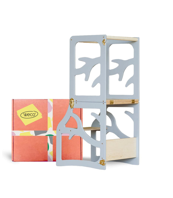 Weco Montessori Kinder Lernturm 2 in 1 Baum Design Tritthocker FSC Zertifikat Schreibtisch Montessor