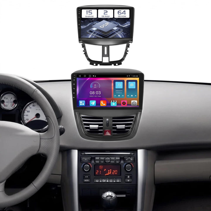 Hikity 2+64GB Android 15 Autoradio für Peugeot 207 2006-2015 Radio Wireless Carplay Android Auto, 9