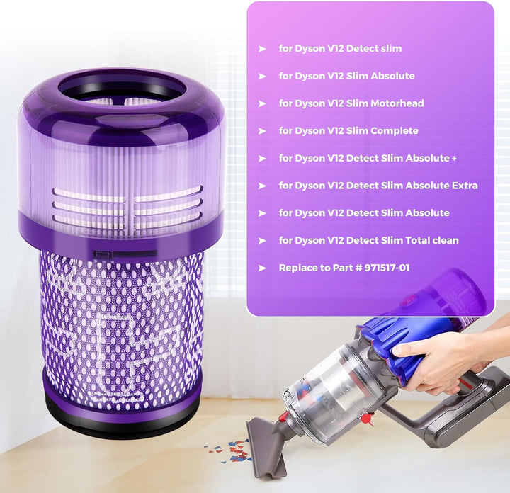 Filter für Dyson V12, 2 Stück Waschbar Ersatz Hepa Filter für Dyson V12 Detect Slim Absolute Extra T