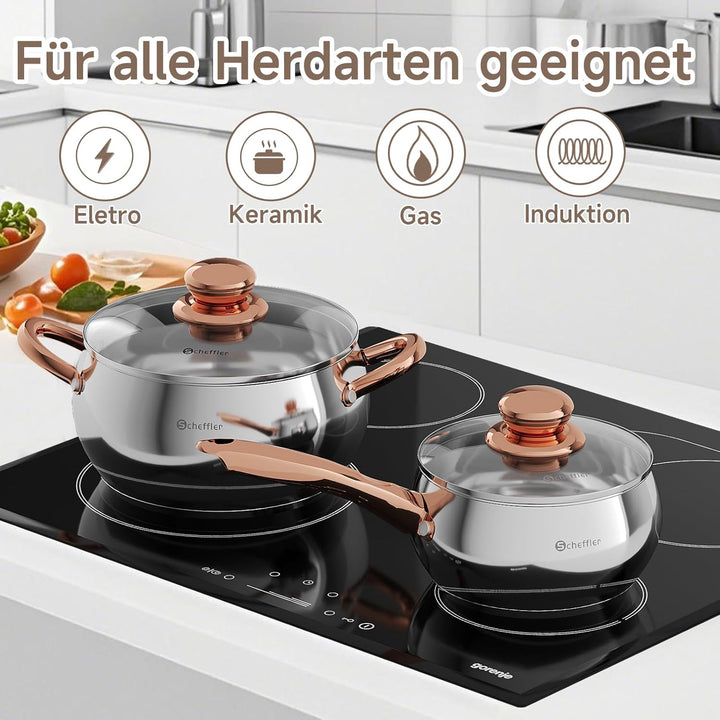 Topfset Scheffler 10tlg Induktions Töpfe Set, Edelstahl-Kochtopfset mit Deckel, Für alle Herdarten g