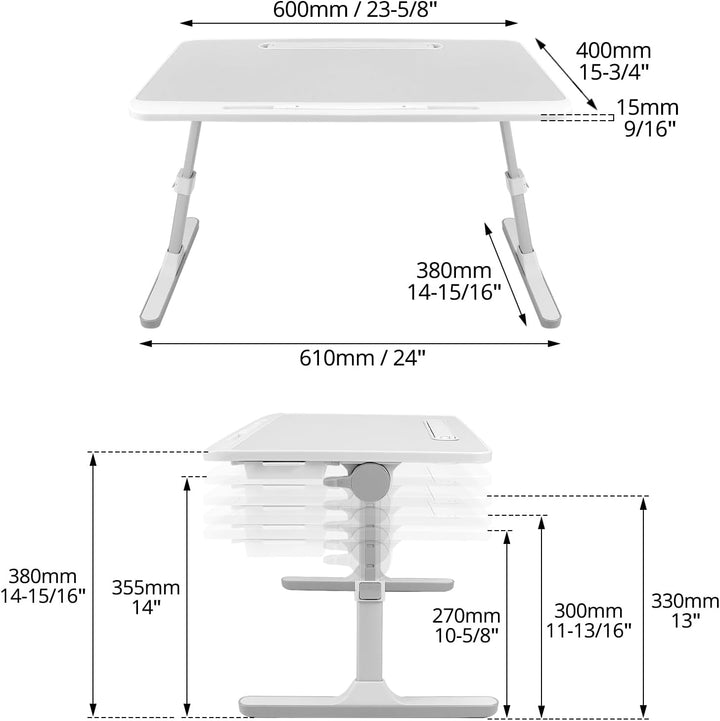 QWORK® Tisch Bett Laptoptisch, Höhen Winkel verstellbar,Betttisch Klappbar mit Schublade und LED Lam