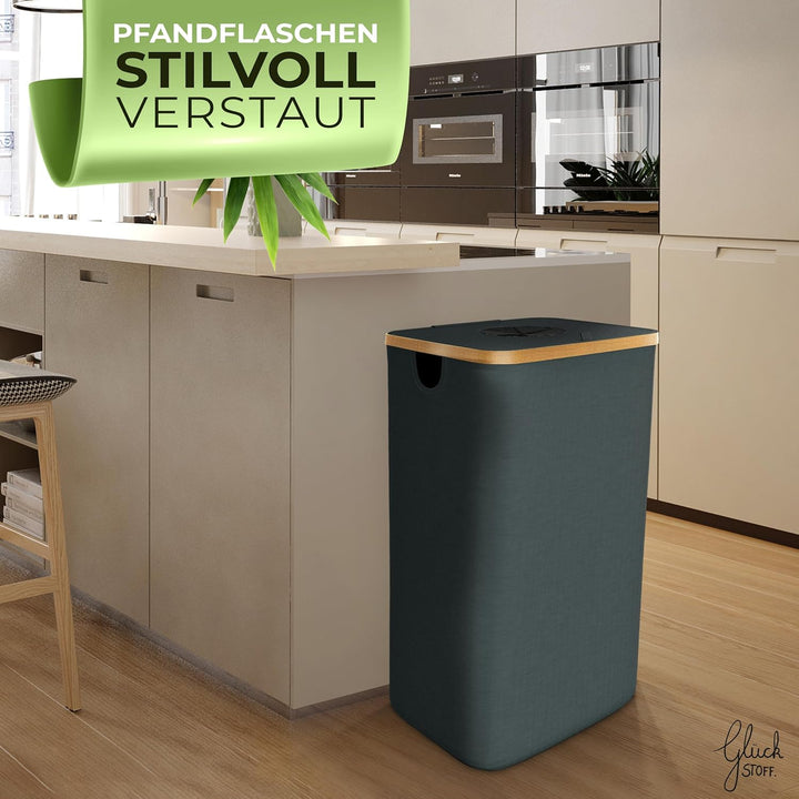 Glückstoff® Pfandflaschen Sammelbehälter [INKL. TRAGETASCHE] - Flaschensammler Leergut - PET Flasche