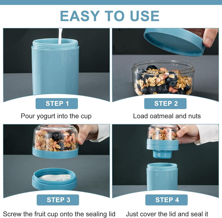 Bocguy 2 Stück Müslibecher To Go, 770ML Joghurt To Go Becher, PP-Material Porridge Becher Tragbar, 3