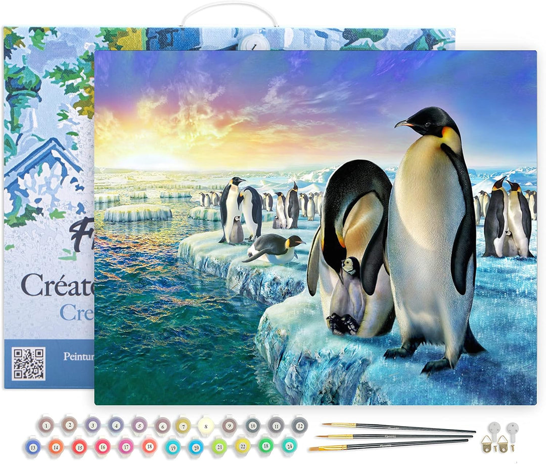 Figured'Art Malen Nach Zahlen Erwachsene Mit Rahmen Pinguine auf Eisschollen - Paint by Numbers Bast