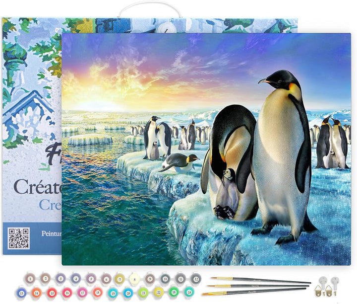 Figured'Art Malen Nach Zahlen Erwachsene Mit Rahmen Pinguine auf Eisschollen - Paint by Numbers Bast