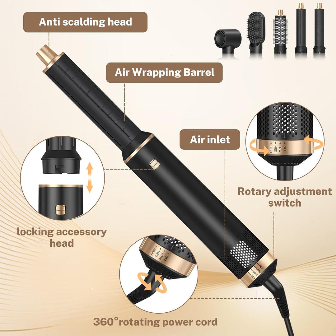 Hair Styler Set 5 in 1 Air Curler Lockenstab Negative Ionen Pflege Haarstyler Warmluftbürste mit Run