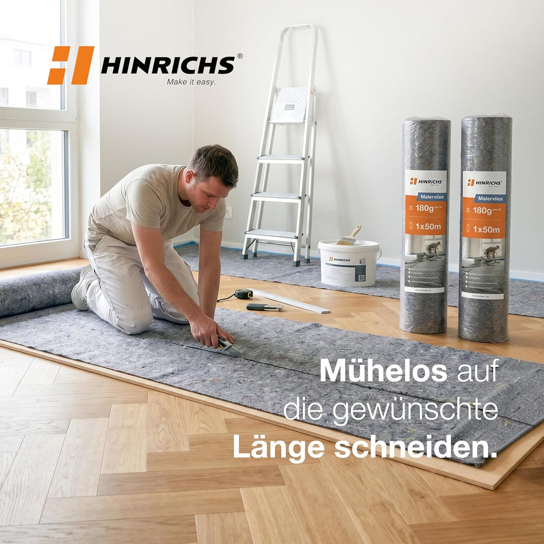 Hinrichs Malervlies 50m Rolle 180g/m² - Durchsickerungsschutz für Flüssigkeiten - Abdeckvlies 50m -