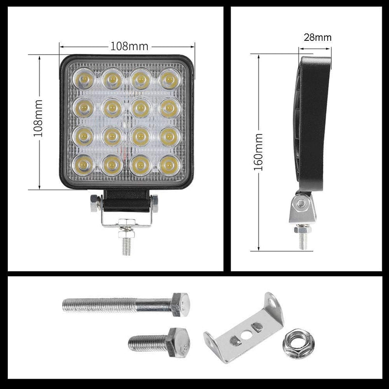 LED Arbeitsscheinwerfer, 4 X 48W Quadrat LED Offroad Zusatzscheinwerfer 12V 24V Scheinwerfer IP67 Wa