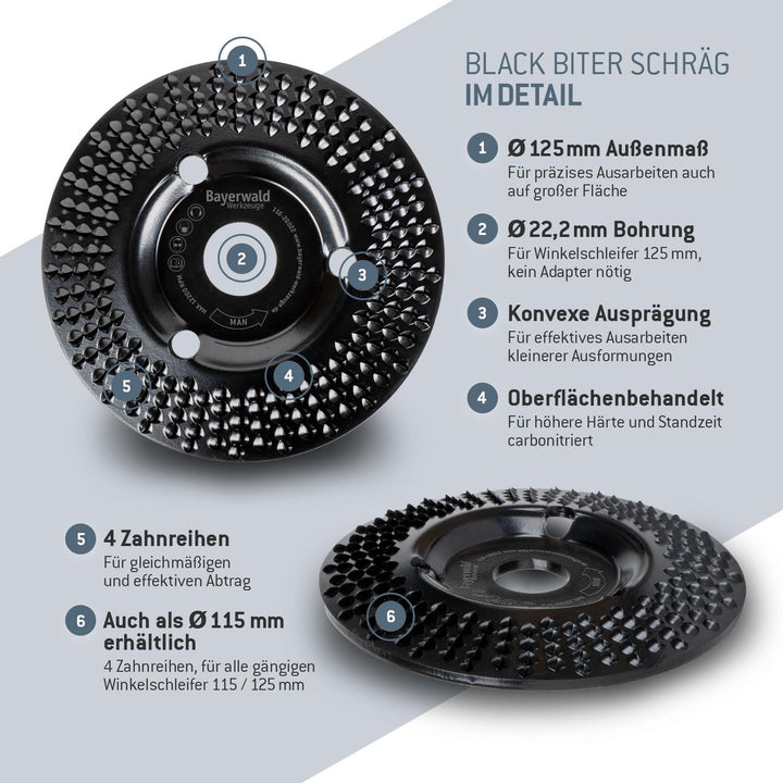 Bayerwald - Black Biter Raspelscheibe Ø125 mm für Winkelschleifer Raspelscheibe Black Biter Ø 125