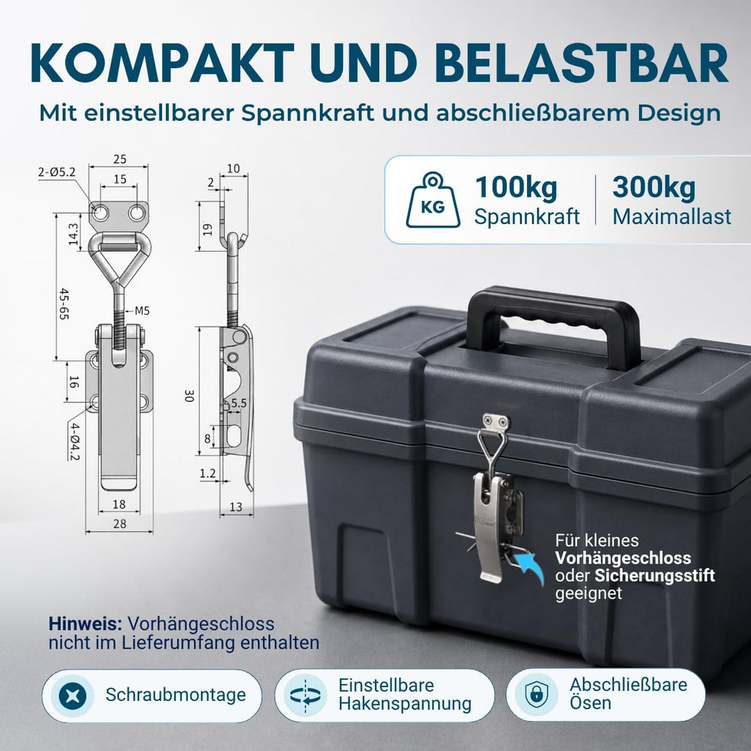 FTsolid [2er Set] einstellbarer Spannverschluss aus Edelstahl ESS1 Kistenverschluss rostfrei verstel