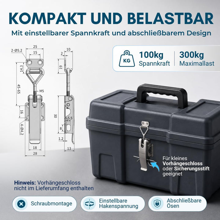 FTsolid [2er Set] einstellbarer Spannverschluss aus Edelstahl ESS1 Kistenverschluss rostfrei verstel