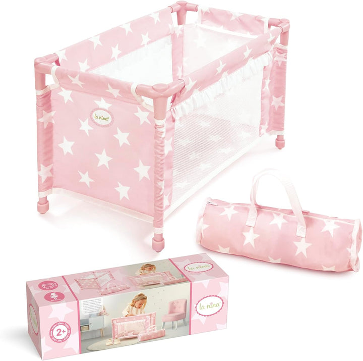 La Nina 60408 Carlota (53 x 32 x 32 cm) Stars Puppen, Reisebett, Mehrfarbig, 53x32x32