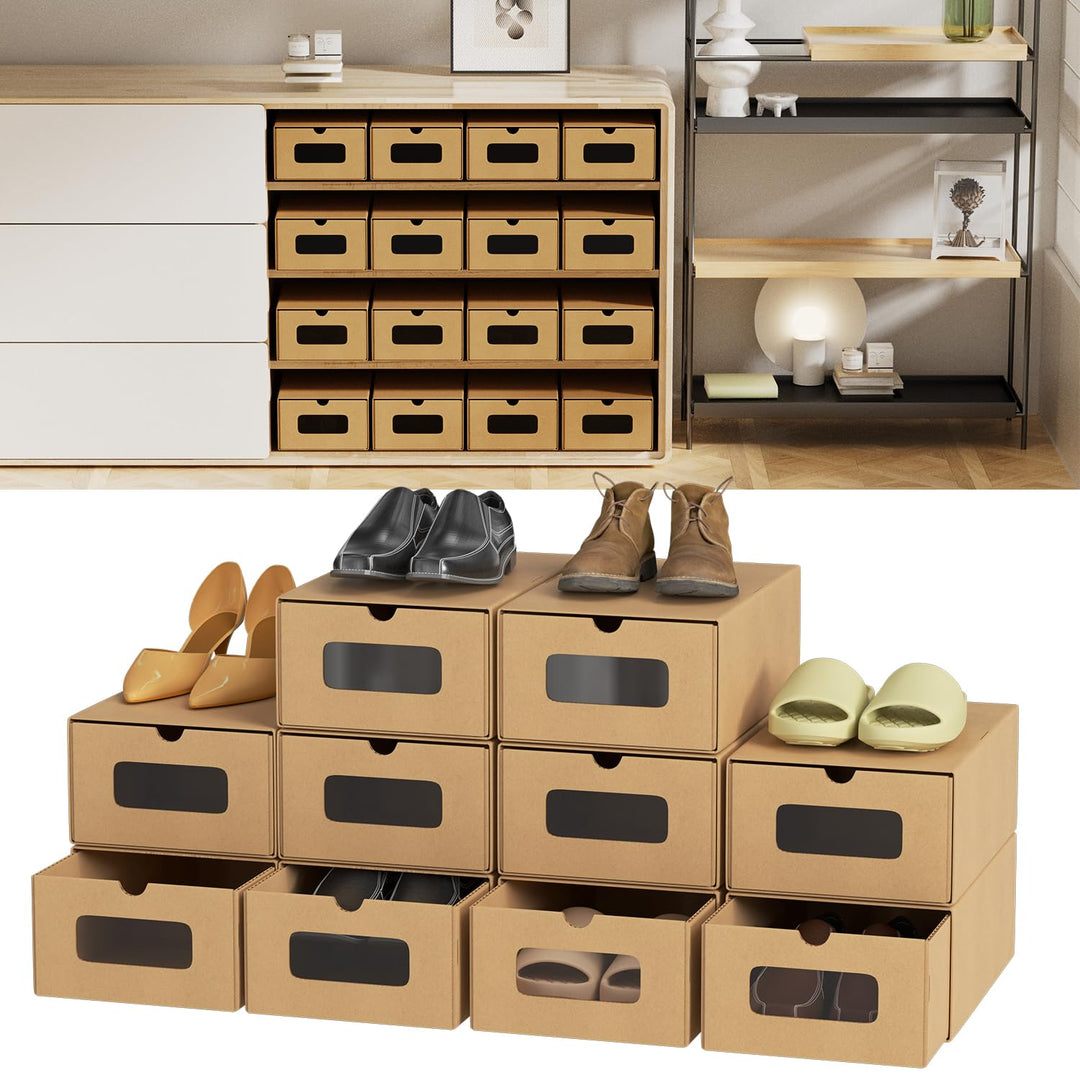 Aufbewahrungsboxen mit Sichtfenster & Schublade, 10er Set, 33x30x35 cm, Stapelbare Schuhkartons aus