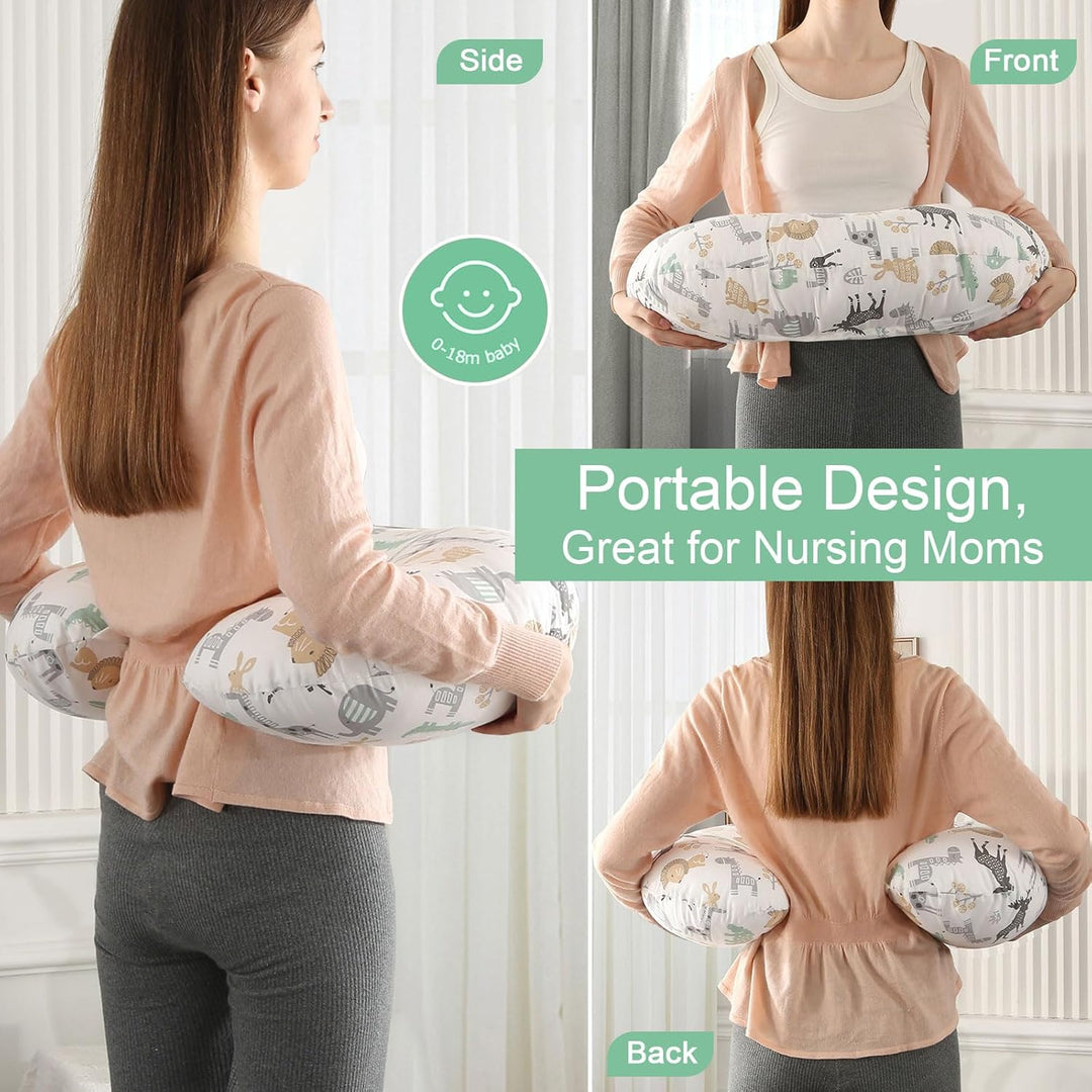 Stillkissen mit Stillbezug aus Baumwolle, Ergonomisches Stillkissen Klein, Maschinenwaschbares Babyf