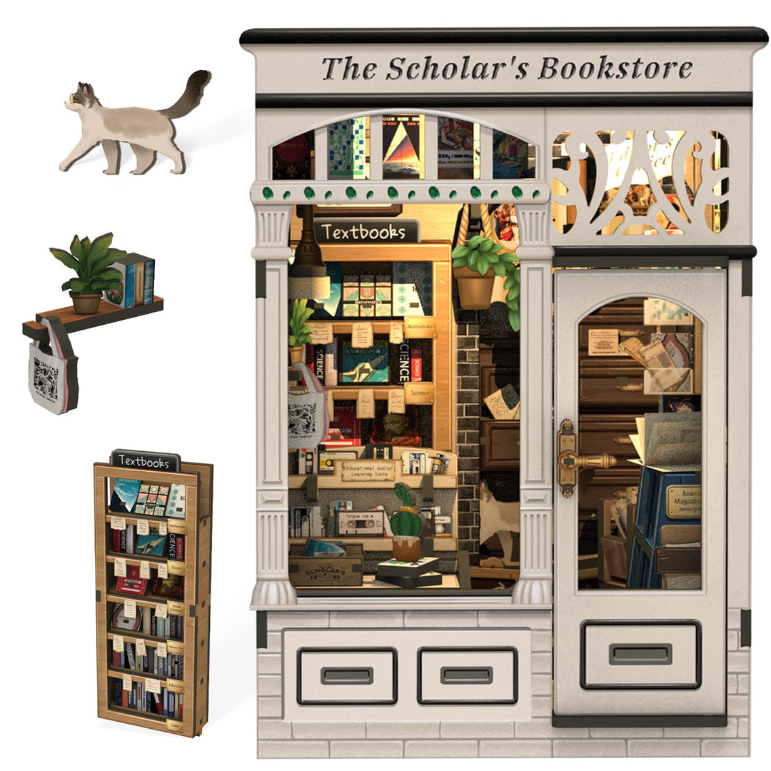 Cutefun Book Nook, DIY Miniatur Haus Kit für Erwachsene 3D Holzpuzzle Mini Booknook Bücherregal Mode