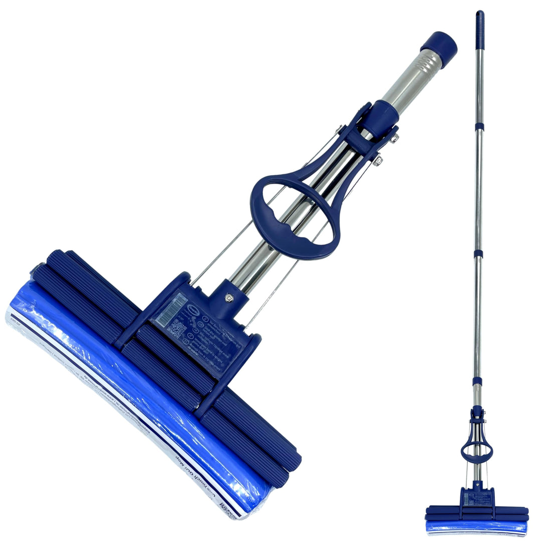 OneTouch GO! Wischmopp aus Edelstahl – Segment-Stiel, PVA Schwammmopp, One-Touch Auswringfunktion, s